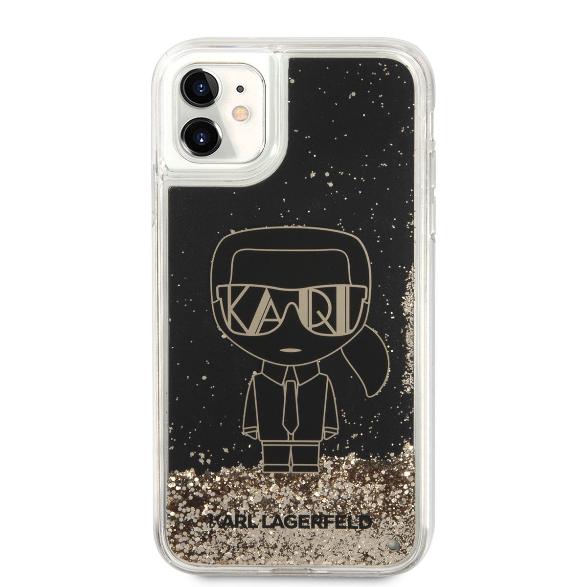 Apple iPhone 11 Kılıf Karl Lagerfeld Sıvılı Simli Gatsby Dizayn Kapak Siyah