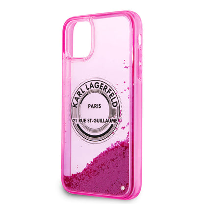 Apple iPhone 11 Kılıf Karl Lagerfeld Sıvılı Simli RSG Dizayn Kapak Pembe