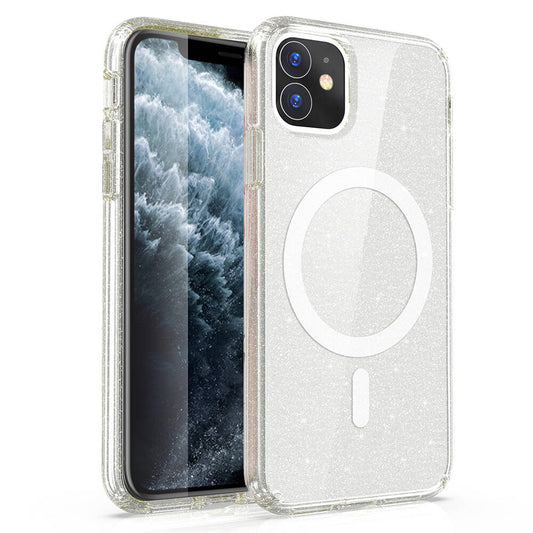 Apple iPhone 11 Kılıf M-safe Şarj Özellikli Parlayan Simli Saydam Renkli Zore Allstar Kapak