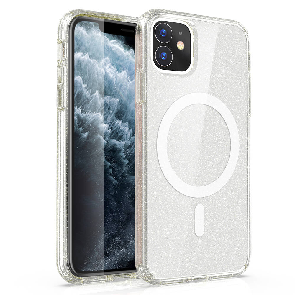 Apple iPhone 11 Kılıf M-safe Şarj Özellikli Parlayan Simli Saydam Renkli Zore Allstar Kapak