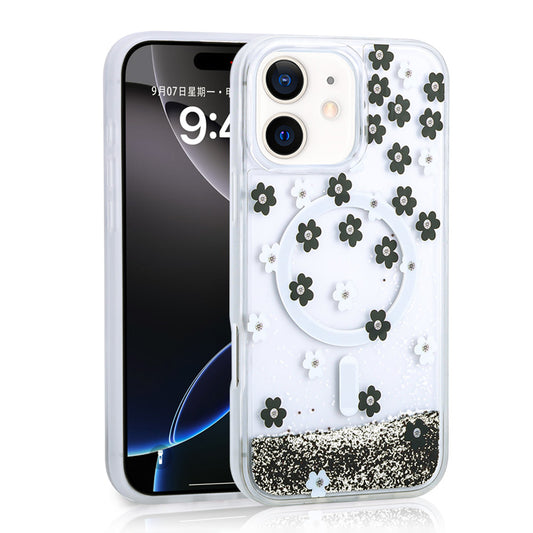 Apple iPhone 11 Case Liquid Glitter Printed Transparent Back Surface Zore Mossa Silicone Cover Black 