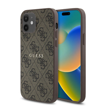 Apple iPhone 12 Case Guess Original Licensed M-safe Charging Feature 4G Pattern Text Logo Cover Black