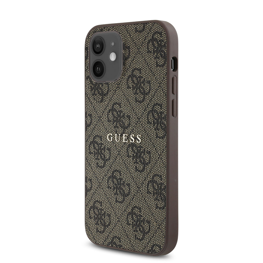Apple iPhone 12 Case Guess Original Licensed M-safe Charging Feature 4G Pattern Text Logo Cover Black