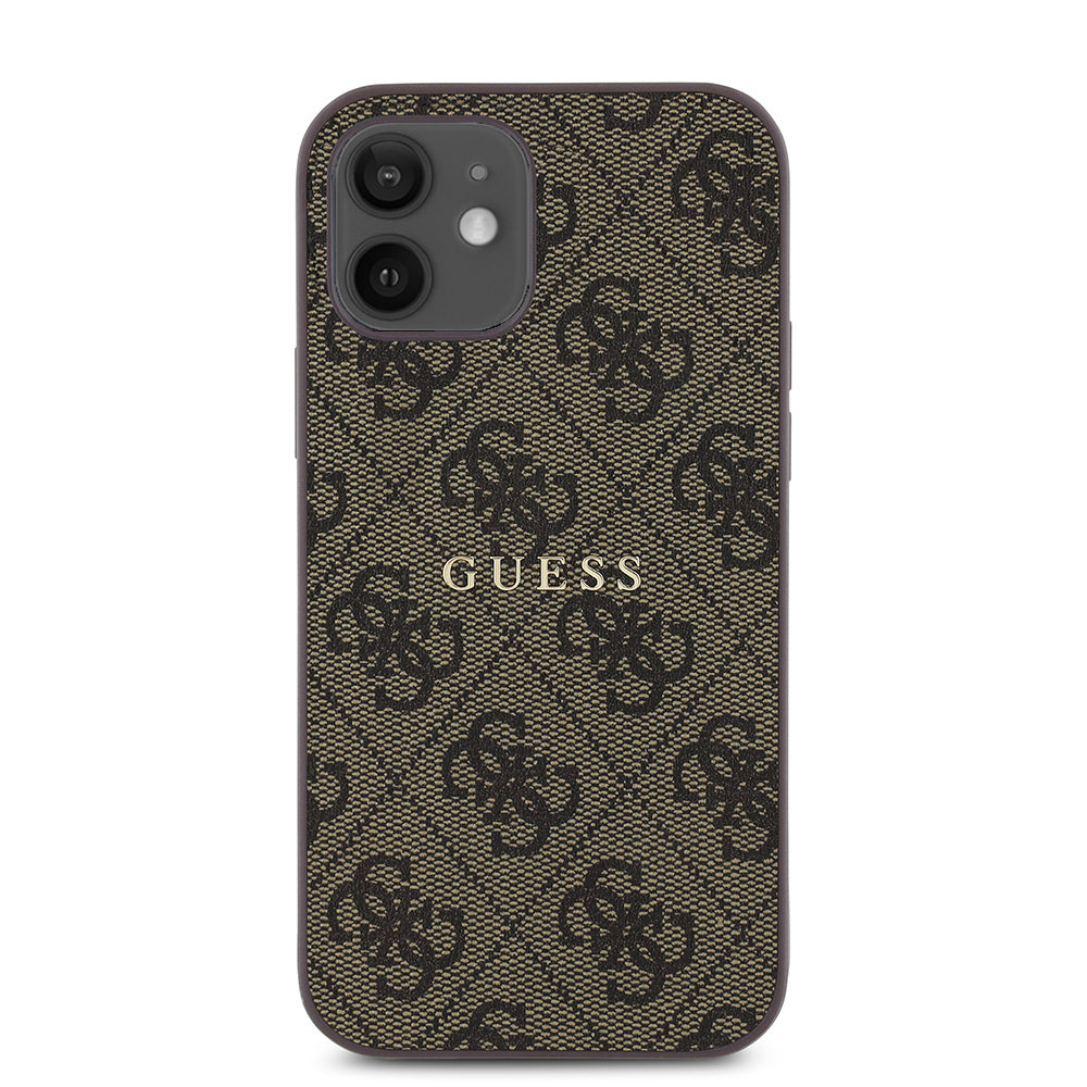 Apple iPhone 12 Case Guess Original Licensed M-safe Charging Feature 4G Pattern Text Logo Cover Black