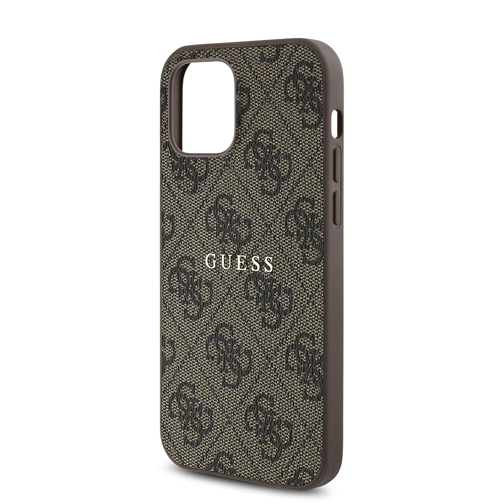 Apple iPhone 12 Case Guess Original Licensed M-safe Charging Feature 4G Pattern Text Logo Cover Black