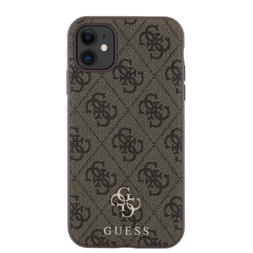 Apple iPhone 12 Case Guess Original Licensed M-safe Charging Feature Small 4G Classic Cover Brown