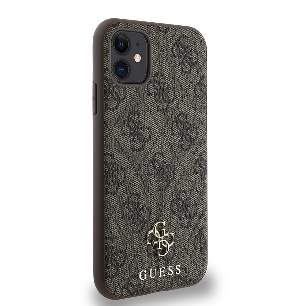 Apple iPhone 12 Case Guess Original Licensed M-safe Charging Feature Small 4G Classic Cover Brown