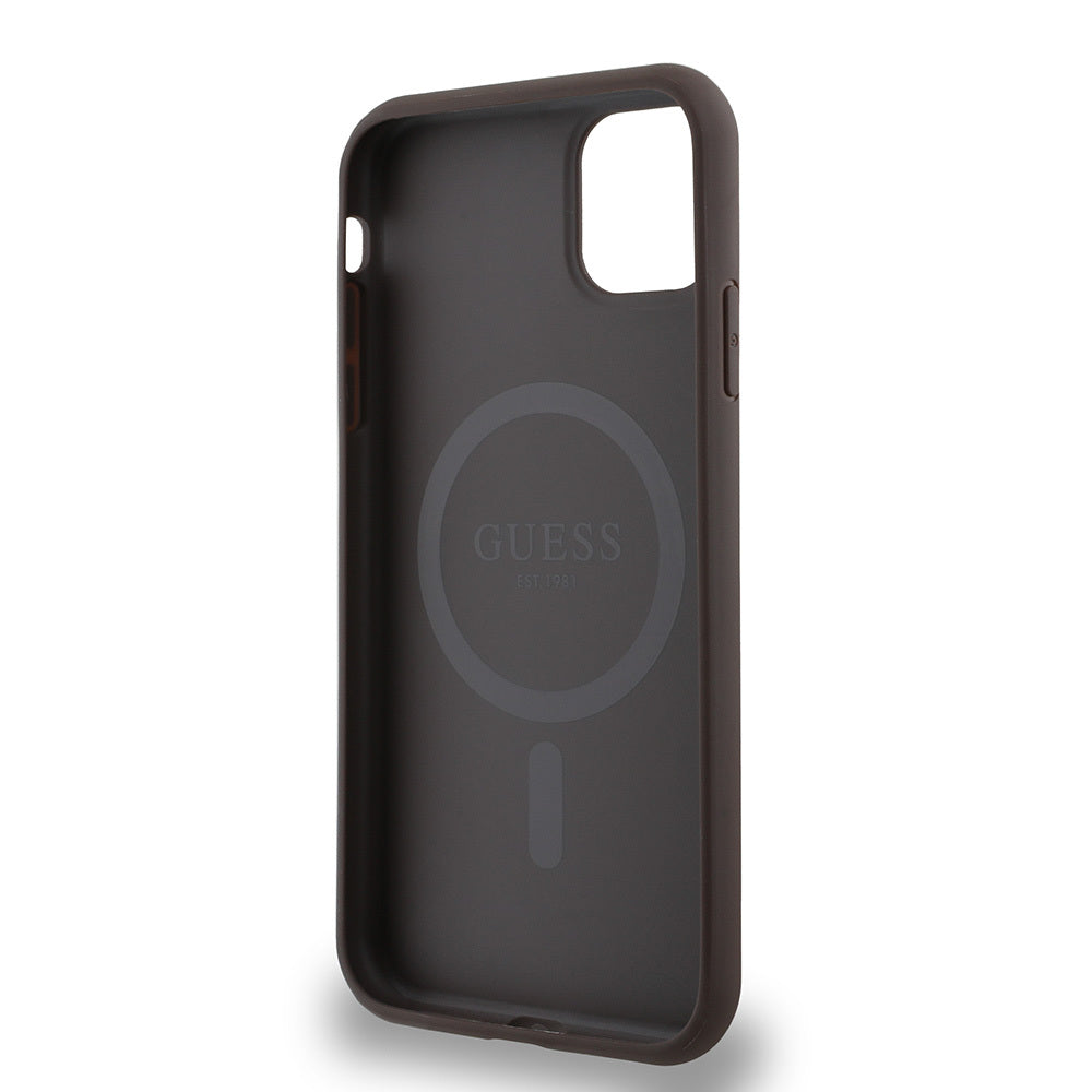 Apple iPhone 12 Case Guess Original Licensed M-safe Charging Feature Small 4G Classic Cover Brown