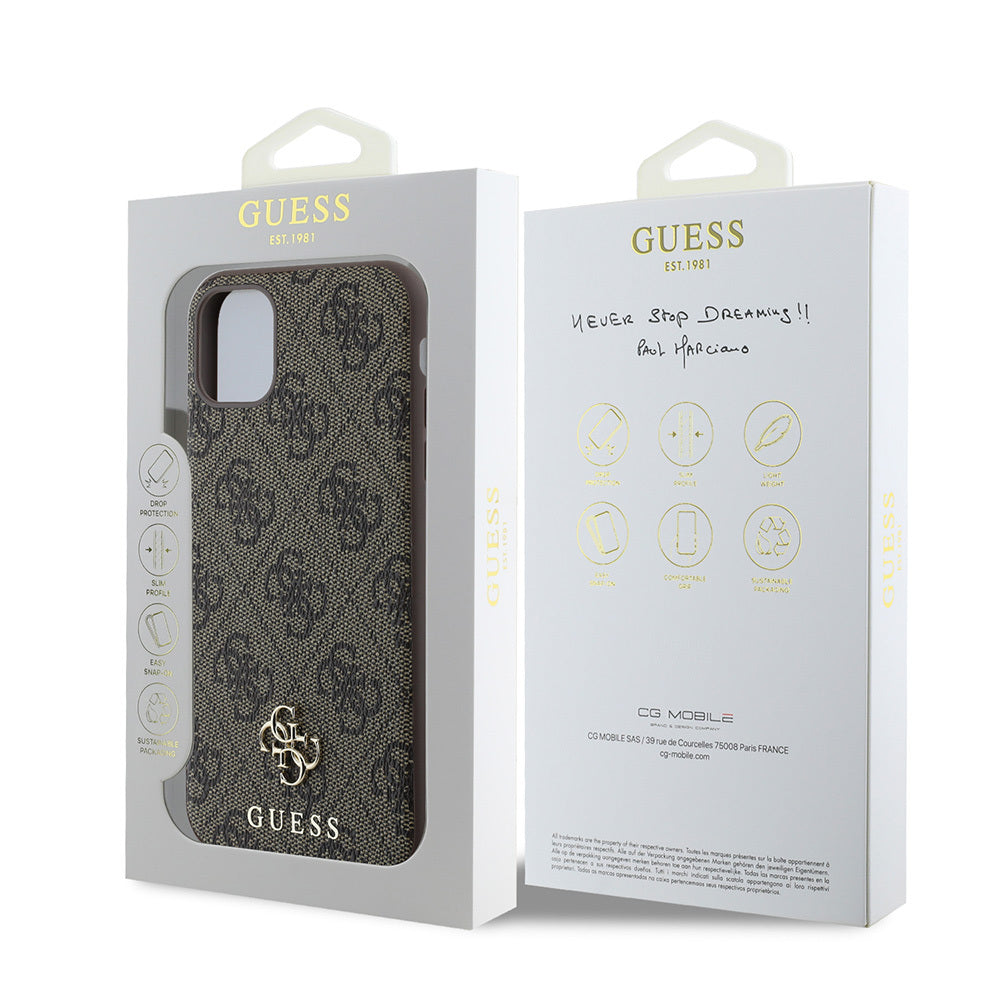 Apple iPhone 12 Case Guess Original Licensed M-safe Charging Feature Small 4G Classic Cover Brown