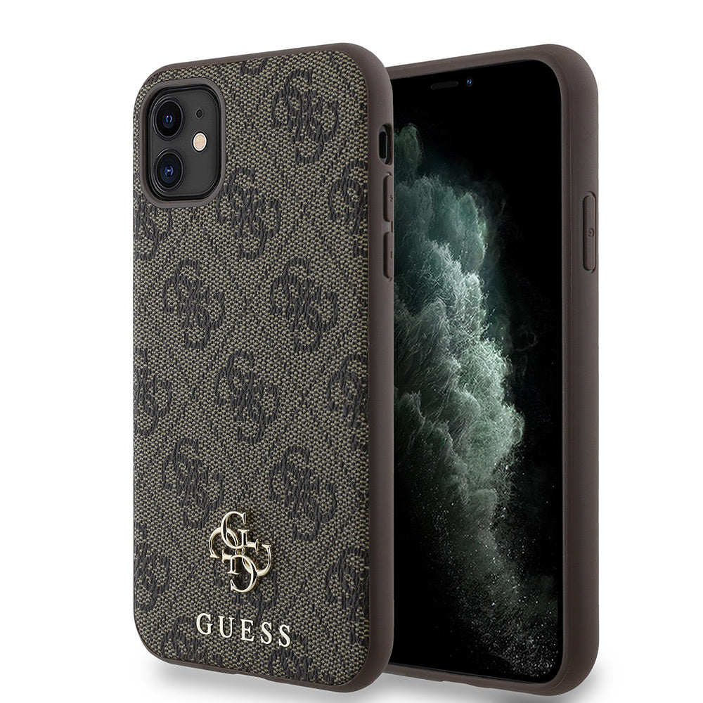 Apple iPhone 12 Case Guess Original Licensed M-safe Charging Feature Small 4G Classic Cover Brown