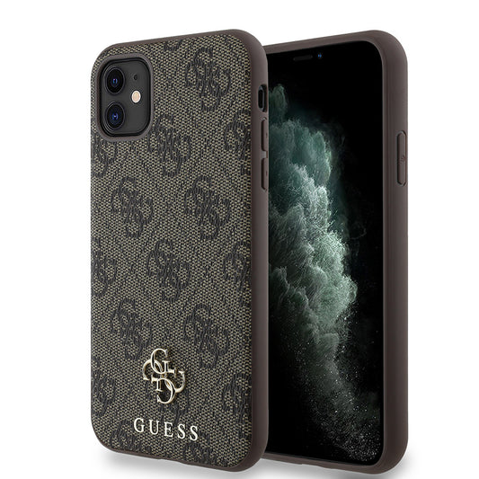 Apple iPhone 12 Case Guess Original Licensed M-safe Charging Feature Small 4G Classic Cover Brown