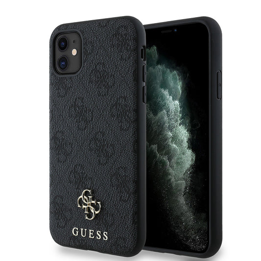 Apple iPhone 12 Case Guess Original Licensed M-safe Charging Feature Small 4G Classic Cover Black