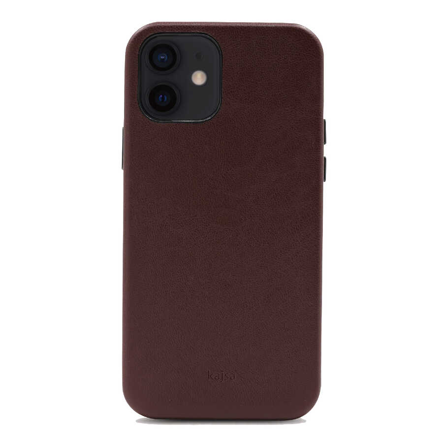 Apple iPhone 12 Case Kajsa Crazy Horse Cover Claret Red