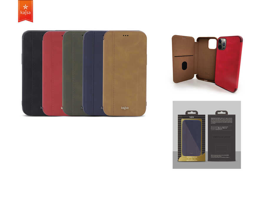 Apple iPhone 12 Case Kajsa Dale Series Parallel PU Folio Cover Case Navy Blue 