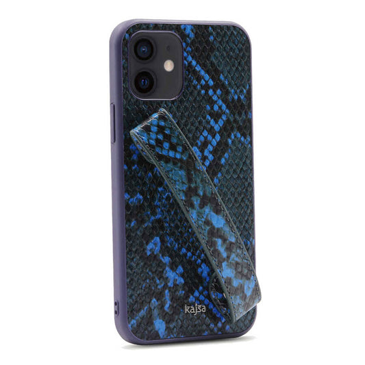 Apple iPhone 12 Kılıf Kajsa Glamorous Serisi Snake Handstrap Kapak Mavi