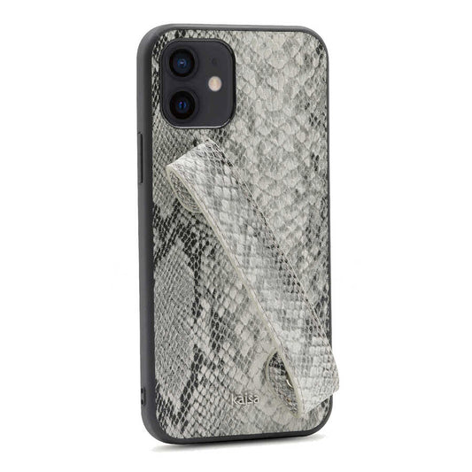 Apple iPhone 12 Kılıf Kajsa Glamorous Serisi Snake Handstrap Kapak Gri