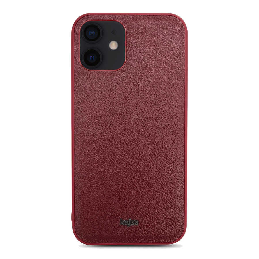 Apple iPhone 12 Kılıf Kajsa Luxe Collection Hakiki Deri Kapak Kırmızı