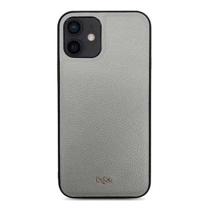Apple iPhone 12 Kılıf Kajsa Luxe Collection Hakiki Deri Kapak Gri