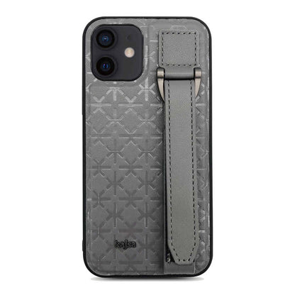 Apple iPhone 12 Kılıf Kajsa Neo Clasic Serisi Mono K Strap Kapak Gri
