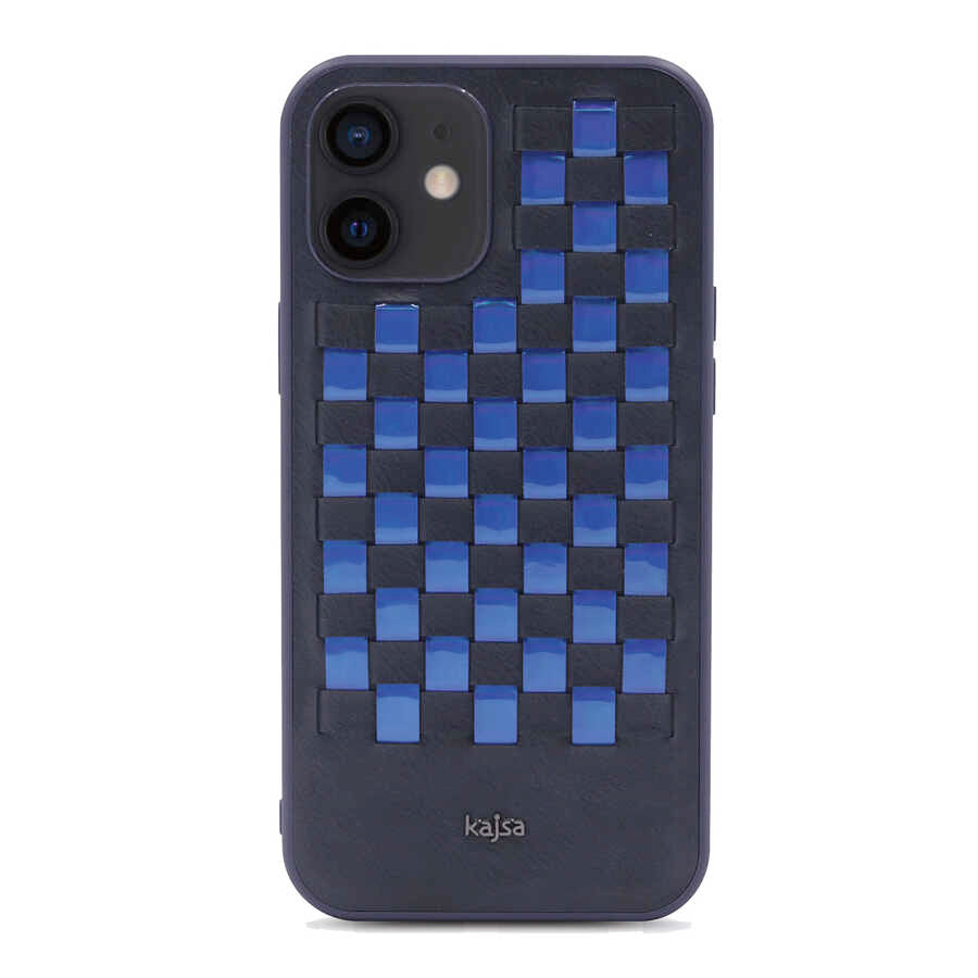 Apple iPhone 12 Kılıf Kajsa Preppie Serisi Spotlight Woven Kapak Siyah