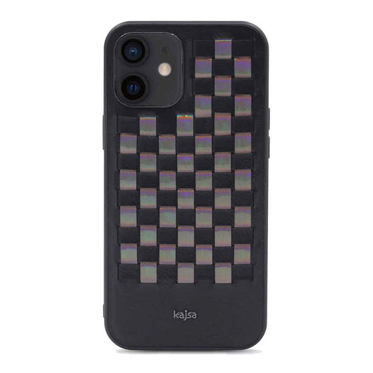 Apple iPhone 12 Kılıf Kajsa Preppie Serisi Spotlight Woven Kapak Siyah