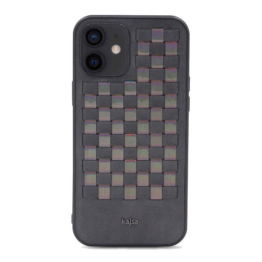 Apple iPhone 12 Kılıf Kajsa Preppie Serisi Spotlight Woven Kapak Gri