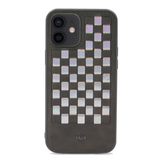 Apple iPhone 12 Kılıf Kajsa Preppie Serisi Spotlight Woven Kapak Koyu Yeşil