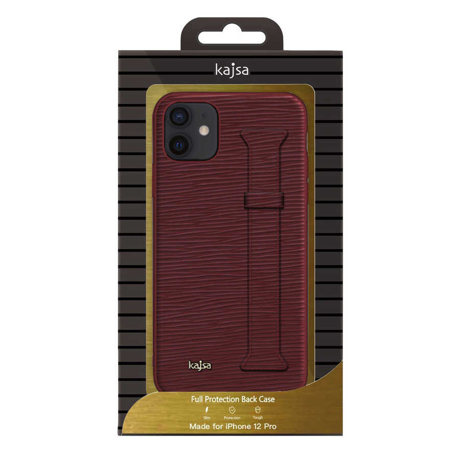 Apple iPhone 12 Kılıf Kajsa Wave Pattern Handstrap Kapak Kahverengi