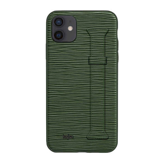 Apple iPhone 12 Kılıf Kajsa Wave Pattern Handstrap Kapak Yeşil