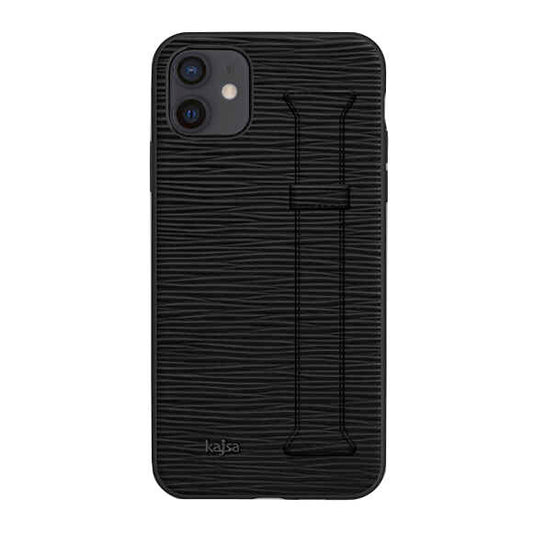 Apple iPhone 12 Kılıf Kajsa Wave Pattern Handstrap Kapak Siyah