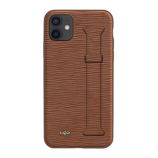Apple iPhone 12 Kılıf Kajsa Wave Pattern Handstrap Kapak Kahverengi