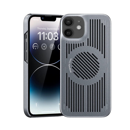 Apple iPhone 12 Kılıf M-safe Şarj Özellikli Soğutucu Benks Biliz Kapak Gri