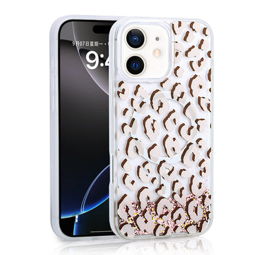 Apple iPhone 12 Case Liquid Glitter Printed Transparent Back Surface Zore Mossa Silicone Cover Gray 