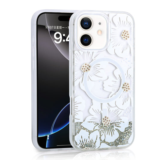Apple iPhone 12 Case Liquid Glitter Printed Transparent Back Surface Zore Mossa Silicone Cover Gray 
