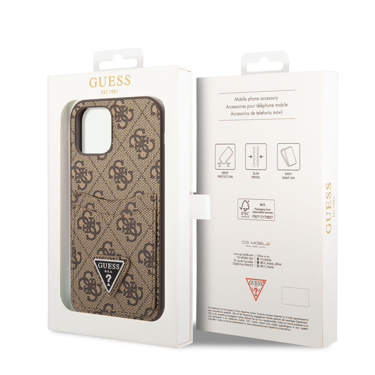 Apple iPhone 12 Pro Case GUESS Double Card Holder Cover Brown