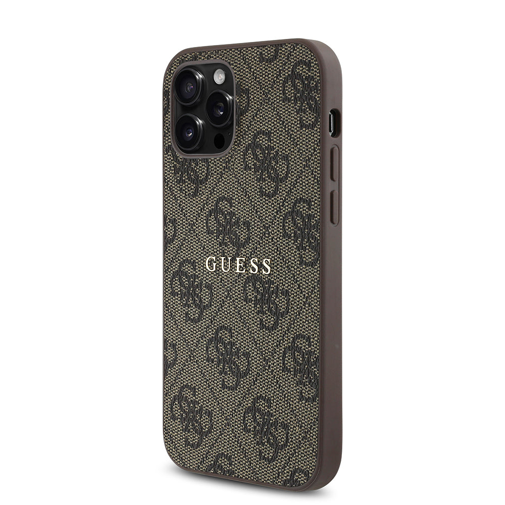 Apple iPhone 12 Pro Case Guess Original Licensed M-safe Charging Feature 4G Pattern Text Logo Cover Black