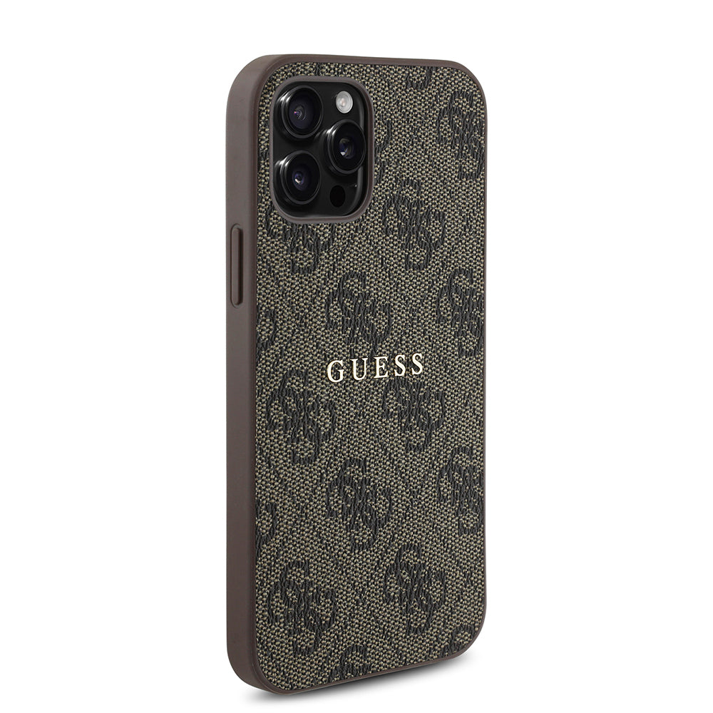 Apple iPhone 12 Pro Case Guess Original Licensed M-safe Charging Feature 4G Pattern Text Logo Cover Black