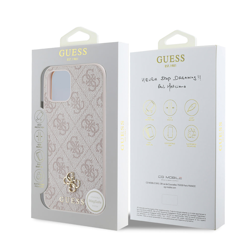 Apple iPhone 12 Pro Case Guess Original Licensed M-safe Charging Feature Small 4G Classic Cover Pink