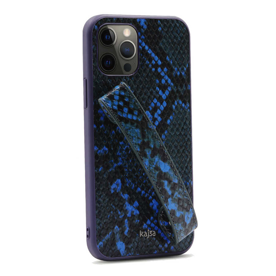 Apple iPhone 12 Pro Kılıf Kajsa Glamorous Serisi Snake Handstrap Kapak Sarı