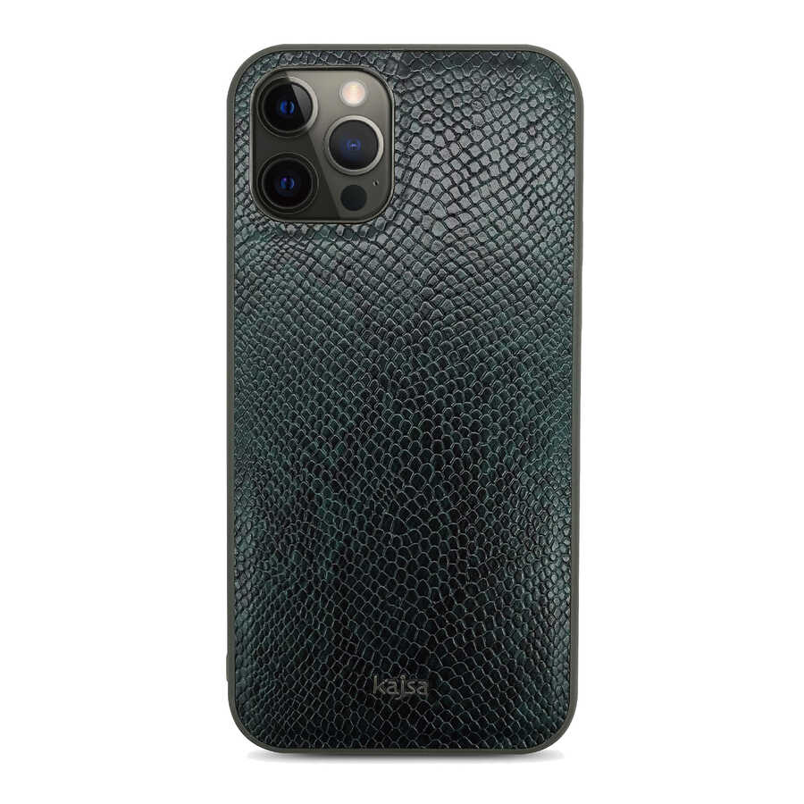 Apple iPhone 12 Pro Kılıf Kajsa Glamorous Serisi Snake Pattern Kapak Yeşil