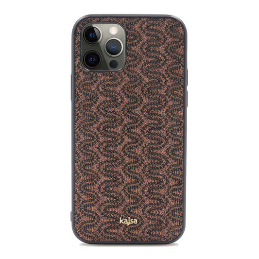 Apple iPhone 12 Pro Kılıf Kajsa Glamorous Serisi Waterfall Pattern Kapak Kahverengi
