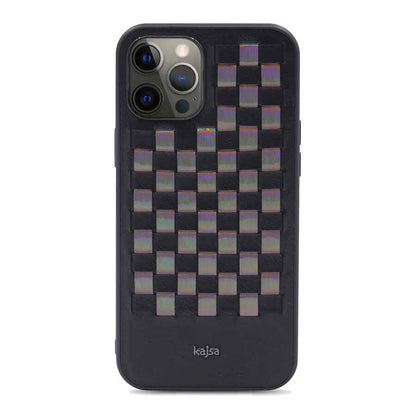 Apple iPhone 12 Pro Kılıf Kajsa Preppie Serisi Spotlight Woven Kapak Siyah