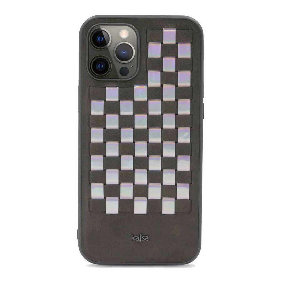 Apple iPhone 12 Pro Kılıf Kajsa Preppie Serisi Spotlight Woven Kapak Koyu Yeşil