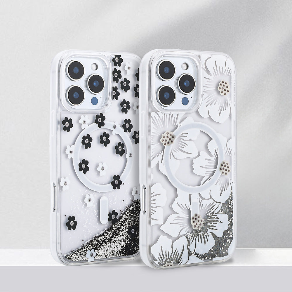 Apple iPhone 12 Pro Case Liquid Glitter Printed Transparent Back Surface Zore Mossa Silicone Cover Gray 