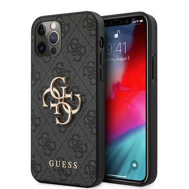 Apple iPhone 12 Pro Max Case Guess Original Licensed PU Leather Large Metal Logo Design Cover Gray