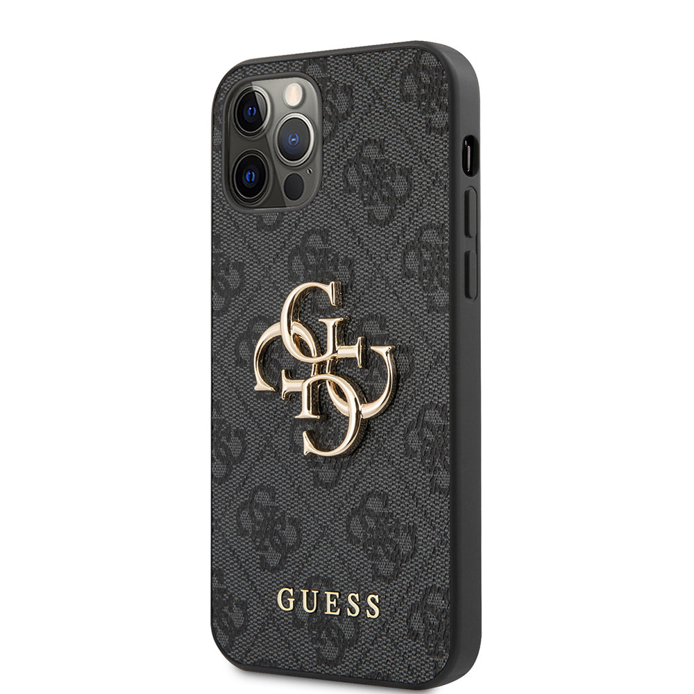 Apple iPhone 12 Pro Max Case Guess Original Licensed PU Leather Large Metal Logo Design Cover Gray