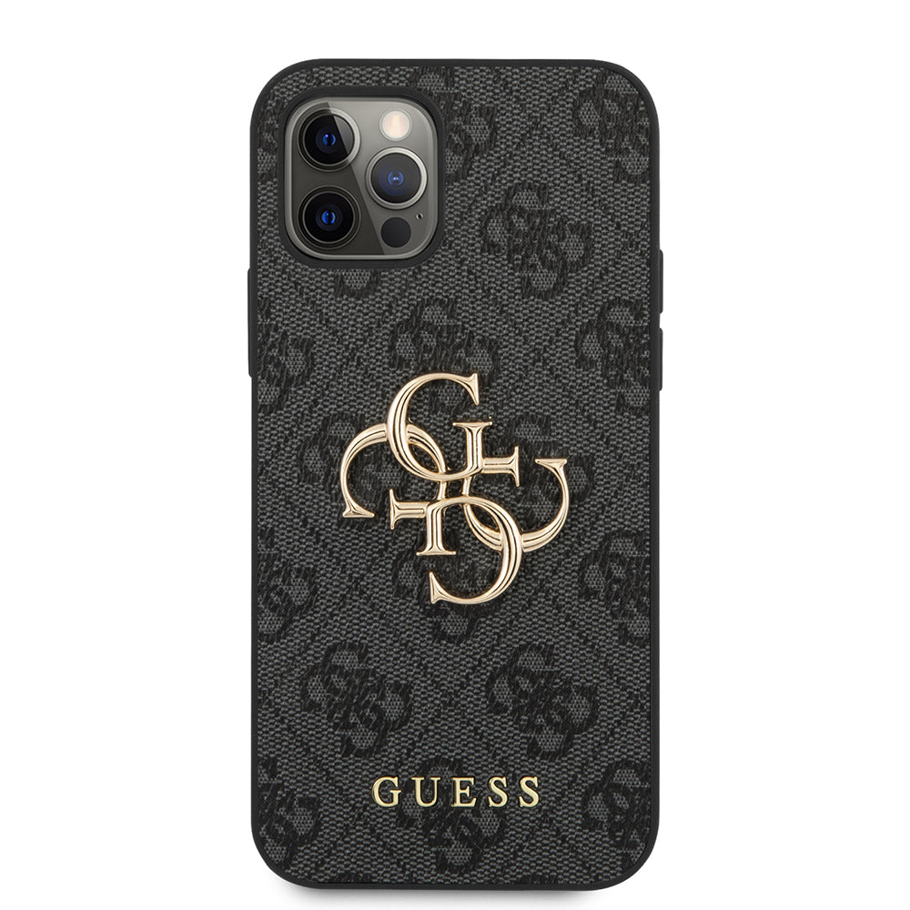Apple iPhone 12 Pro Max Case Guess Original Licensed PU Leather Large Metal Logo Design Cover Gray