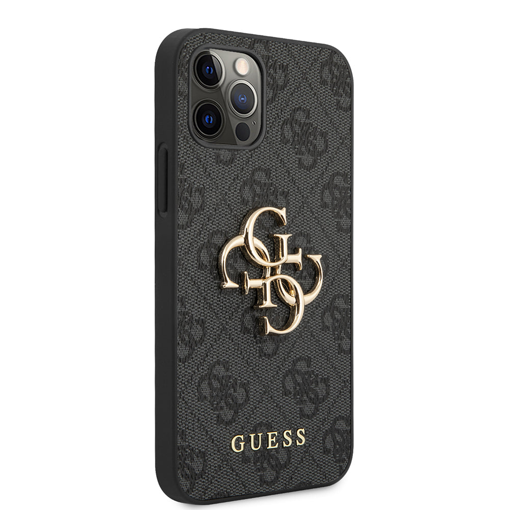 Apple iPhone 12 Pro Max Case Guess Original Licensed PU Leather Large Metal Logo Design Cover Gray