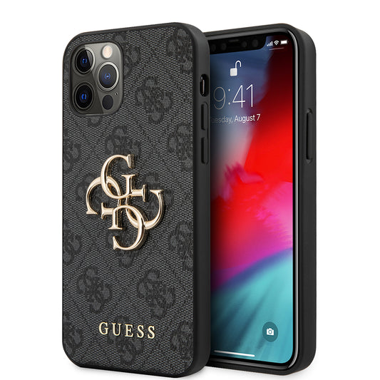 Apple iPhone 12 Pro Max Case Guess Original Licensed PU Leather Large Metal Logo Design Cover Gray