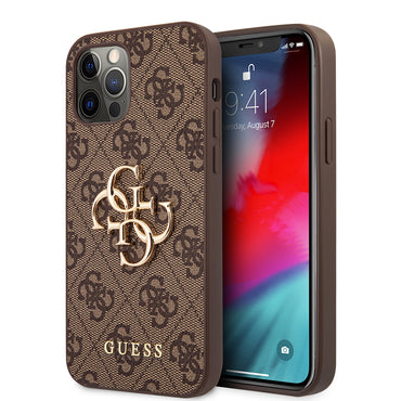 Apple iPhone 12 Pro Max Kılıf Guess Orjinal Lisanslı PU Deri Büyük Metal Logo Dizaynlı Kapak